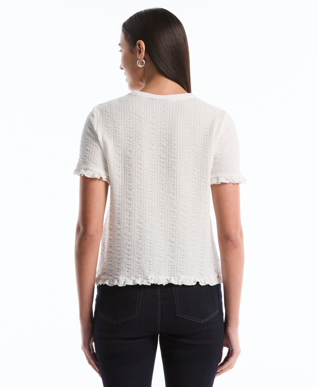 Puckered Ruffle Sleeve Top (Star White) 