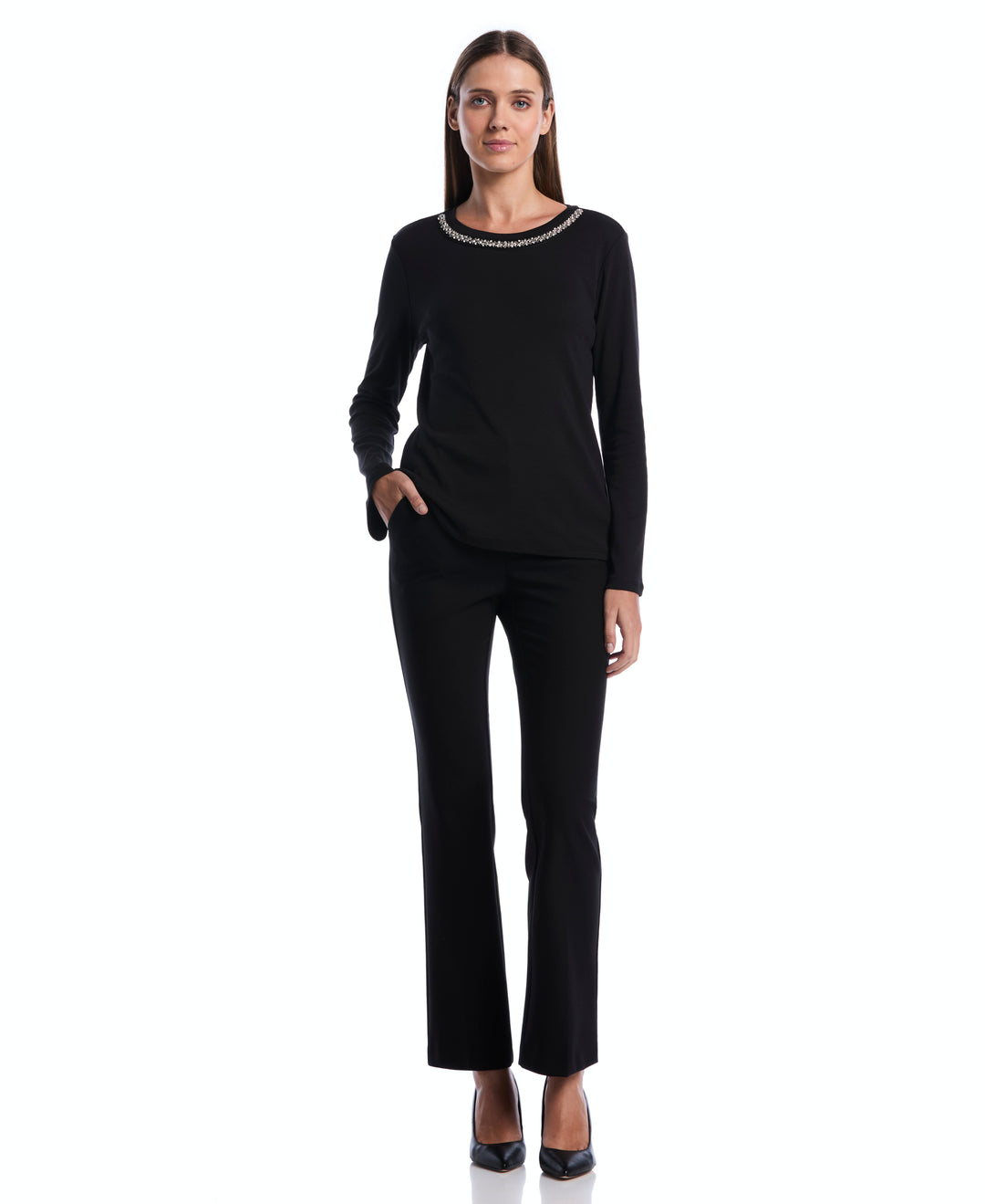 Embellished Neckline Top (Black) 
