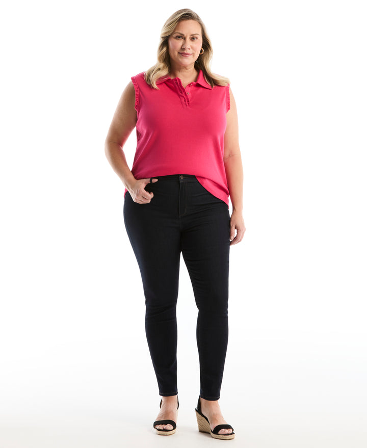 Plus Size Ruffle Trim Polo (Raspberry) 
