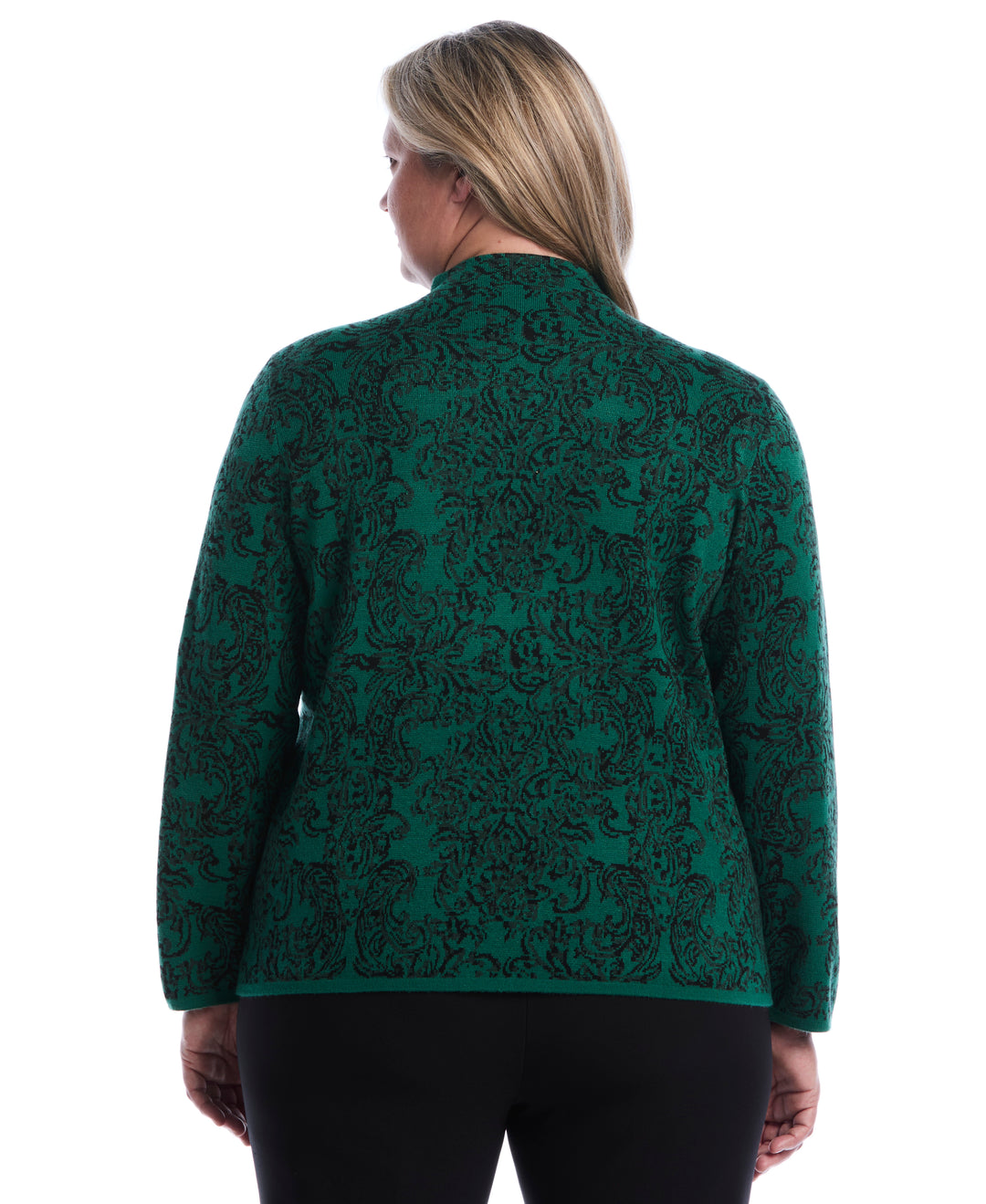 Plus Size Floral Paisley Print Mock Neck Sweater (Ultramarine Green) 