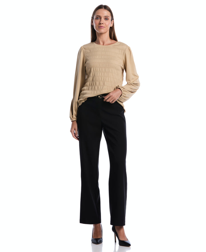 Petite Puff Sleeve Crew Neck Top (Oatmeal) 