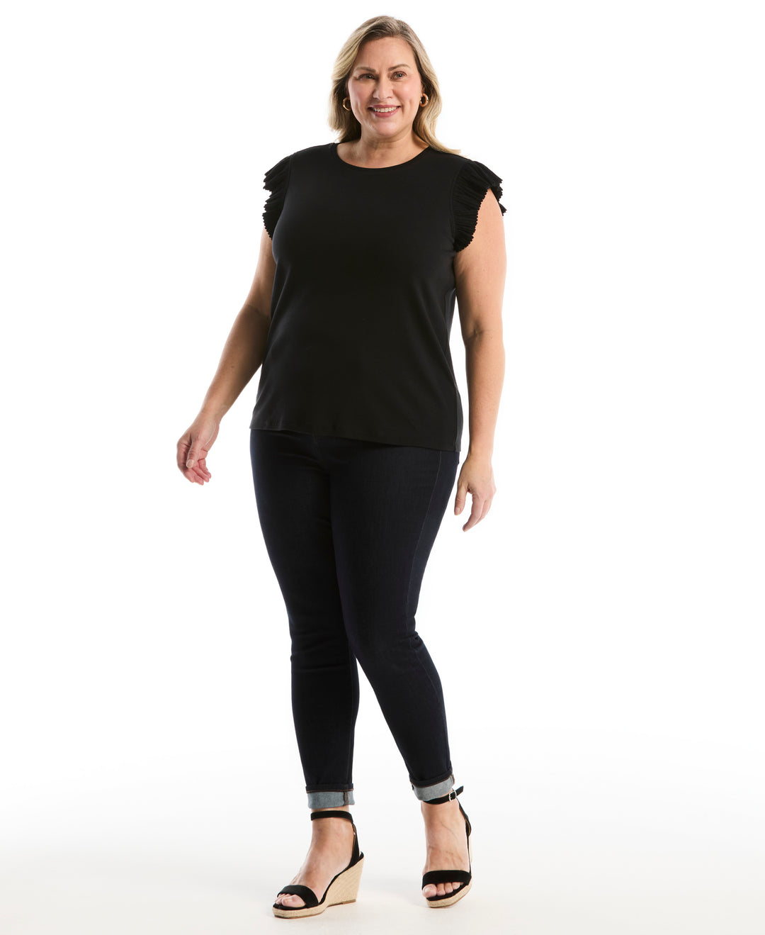 Plus Size Ruffle Top (Black) 