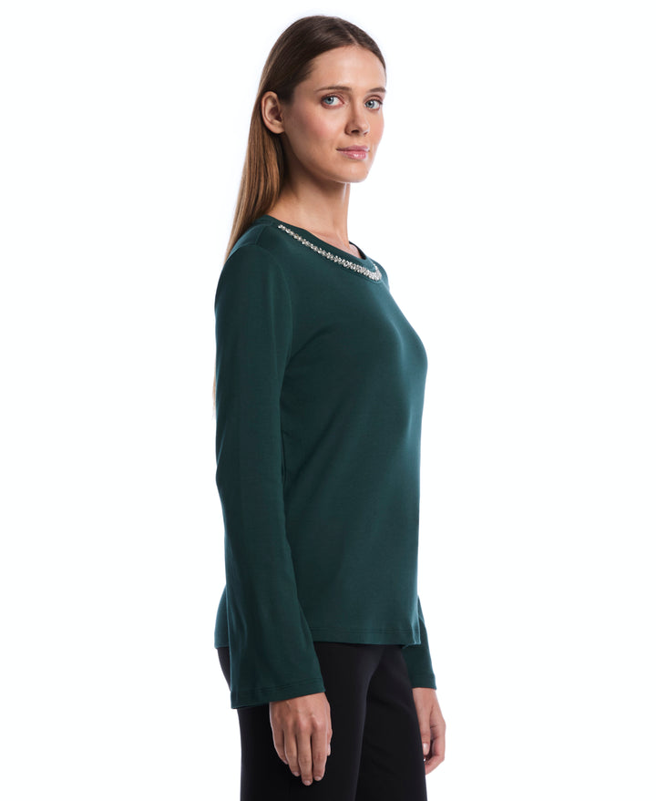 Embellished Neckline Top (Ponderosa Pine) 