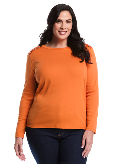 Plus Size Laced Crew Neck Top (Harvest Pumpkin) 