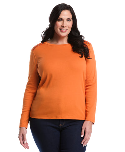 Plus Size Laced Crew Neck Top (Harvest Pumpkin) 