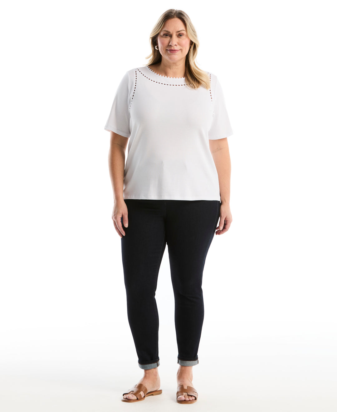 Plus Size Pom Trim Detail Top (White) 
