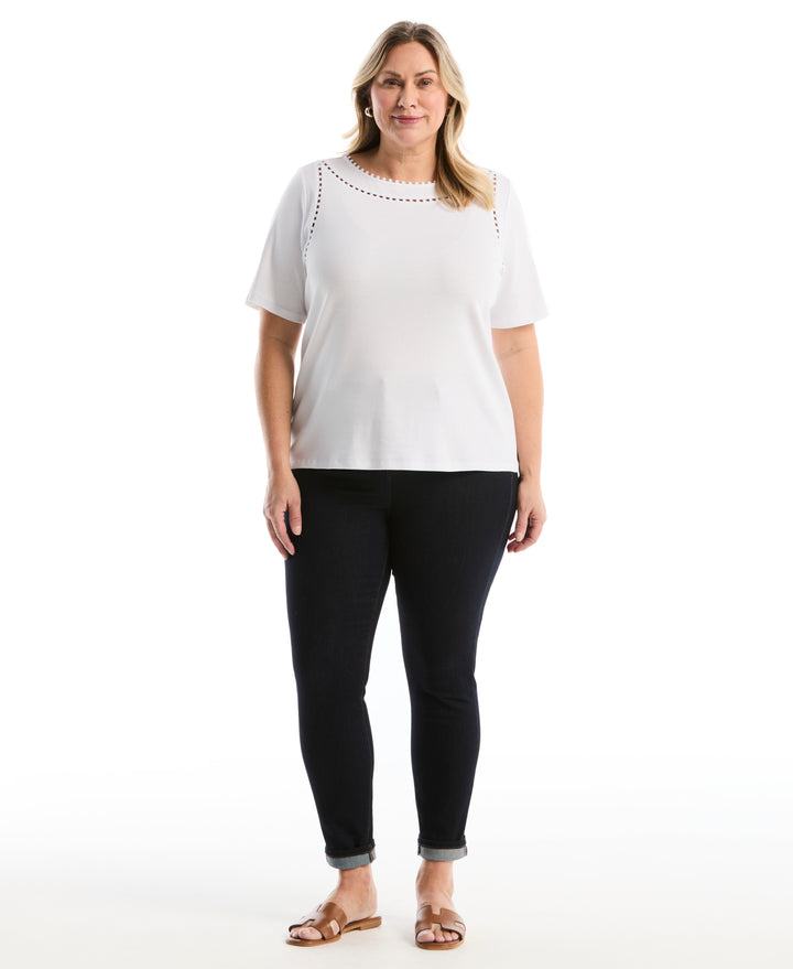 Plus Size Pom Trim Detail Top (White) 