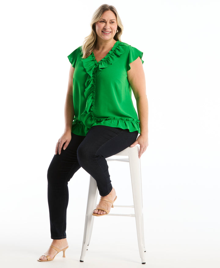 Plus Size Ruffle Blouse (Fern Green) 