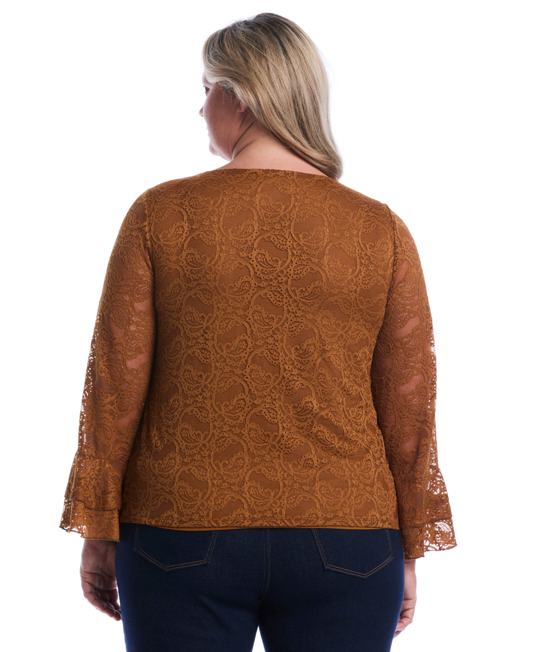 Plus Size Lace Ruffle Sleeve Boatneck Top (Monks Robe) 