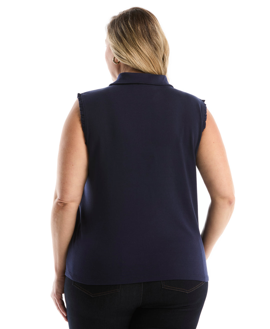 Plus Size Ruffle Trim Polo (Peacoat) 