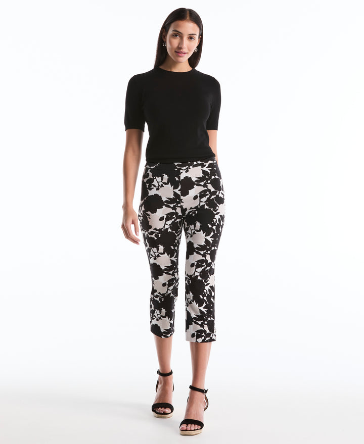 Petite Floral Print Capri with Riveted Vent (Moonbeam) 