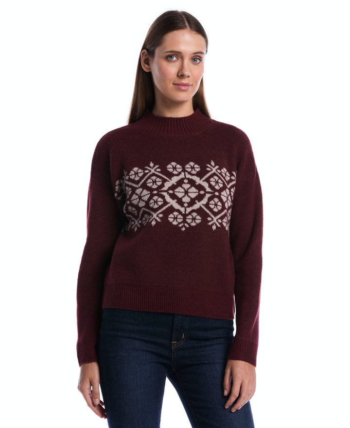 Petite Floral Argyle Mock Neck Sweater (Zinfandel) 