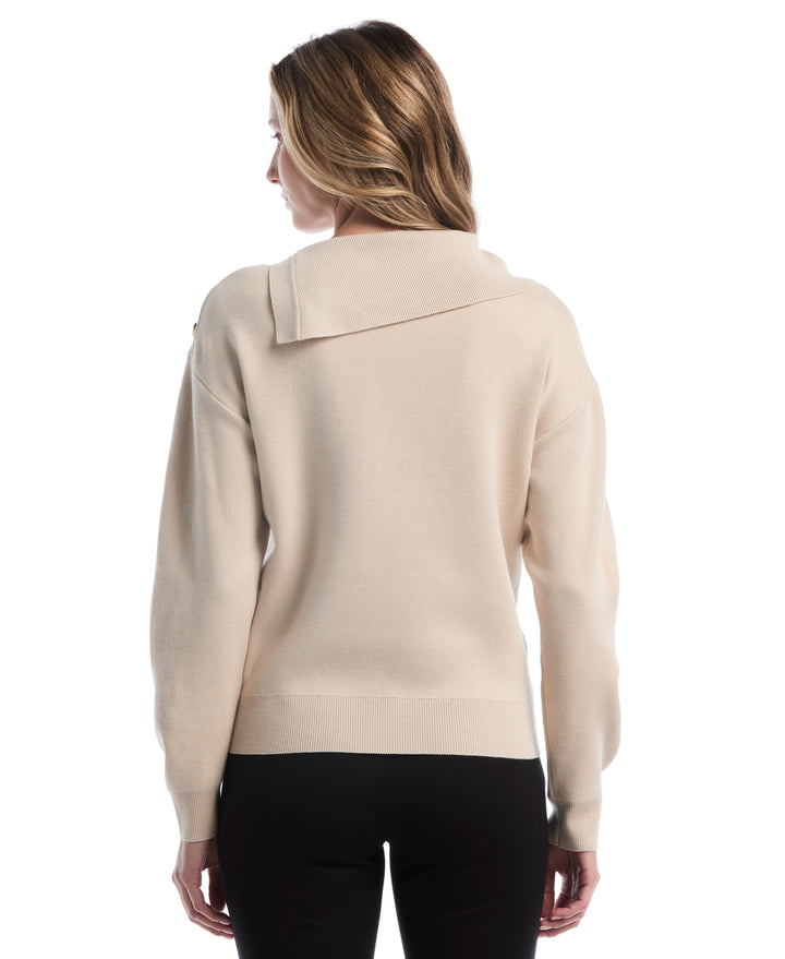 Petite Split Neck Button Detail Sweater (Oatmeal) 