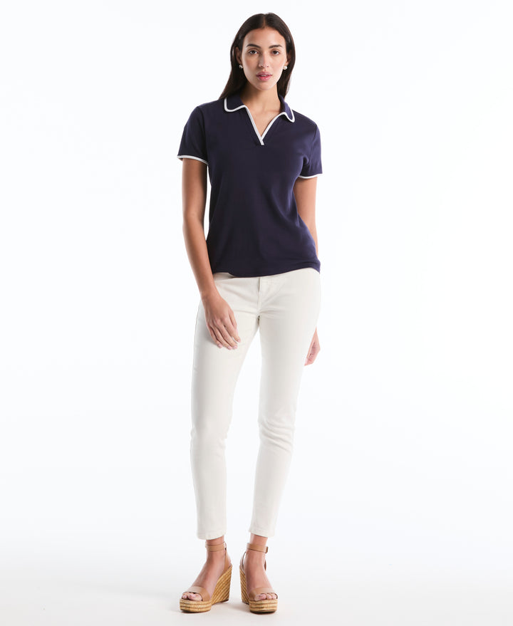 Contrast Trim Johnny Collar Polo (Peacoat) 