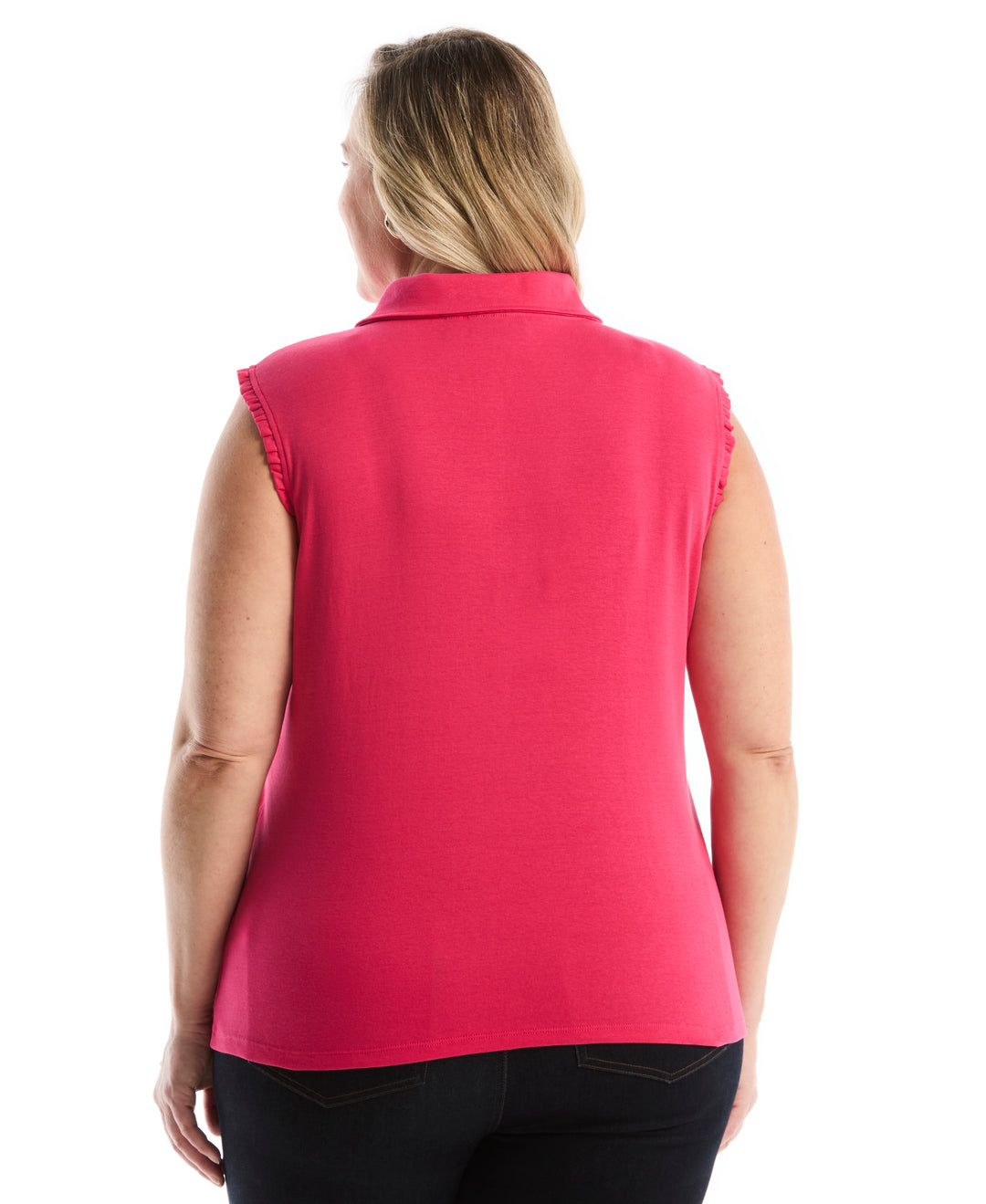 Plus Size Ruffle Trim Polo (Raspberry) 