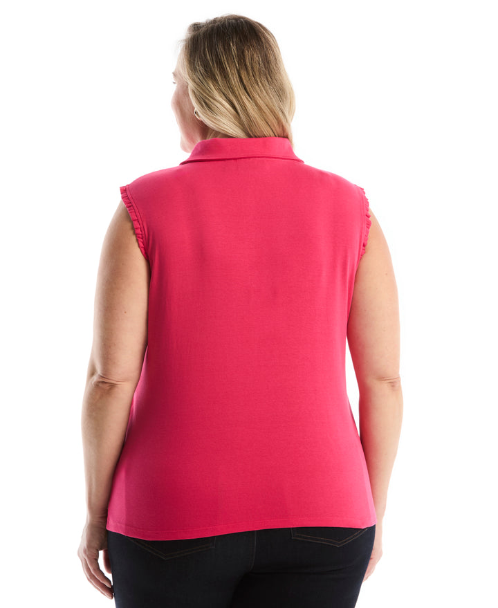 Plus Size Ruffle Trim Polo (Raspberry) 