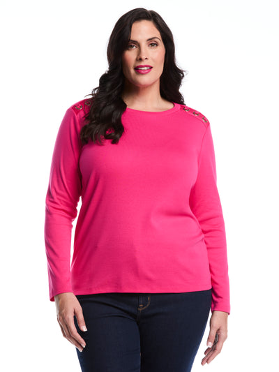 Plus Size Laced Crew Neck Top (Beetroot Purple) 