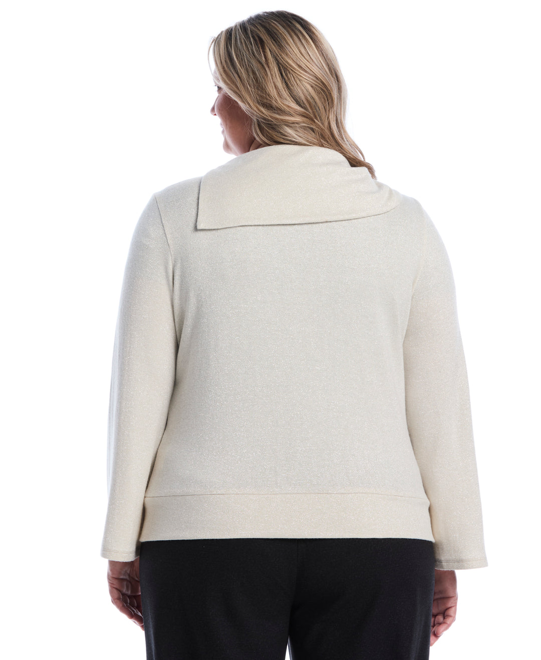 Plus Size Cowl Neck Lurex Top (White Swan) 