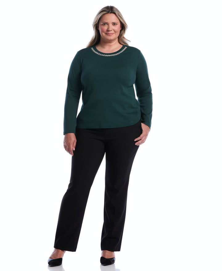 Plus Size Embellished Neckline Top (Ponderosa Pine) 