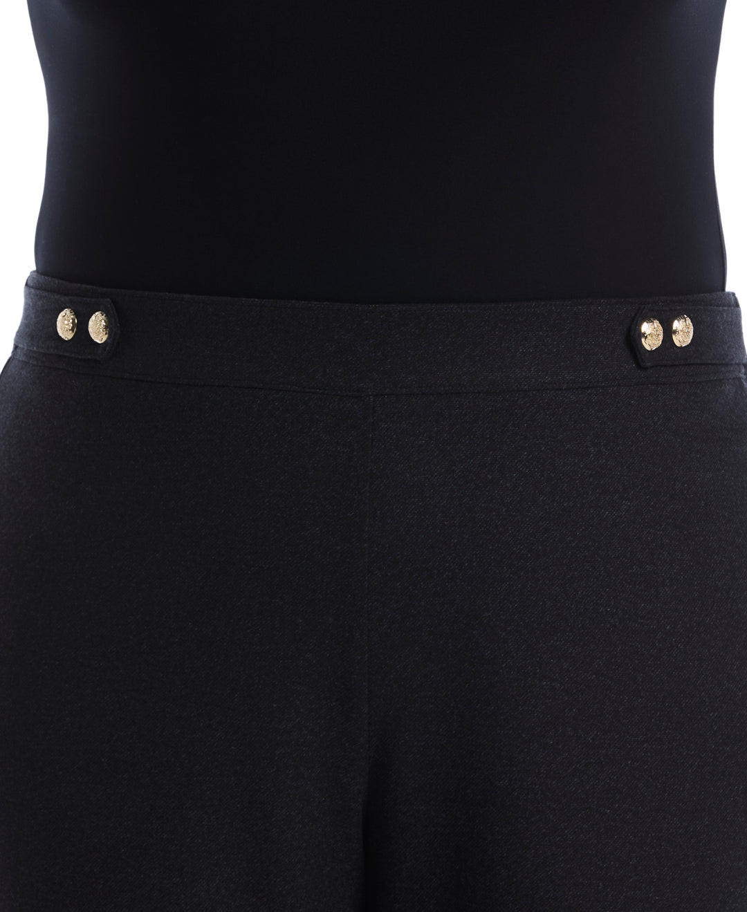 Plus Size Button Tab Wide Leg Ponte Pant (Phantom Heather) 