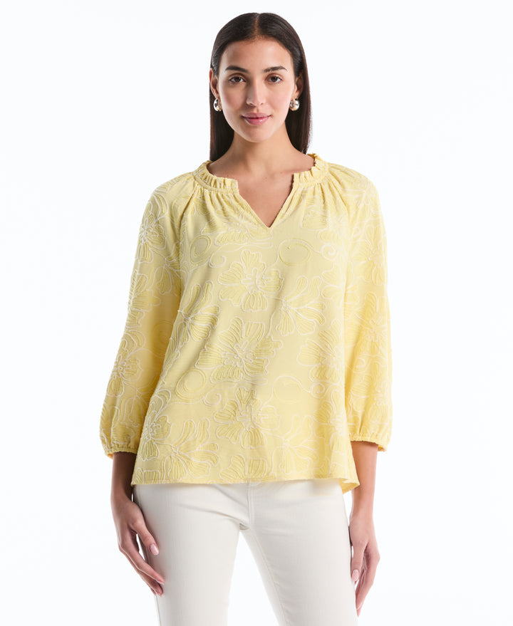 Floral Embroidered Blouse (Pale Banana) 