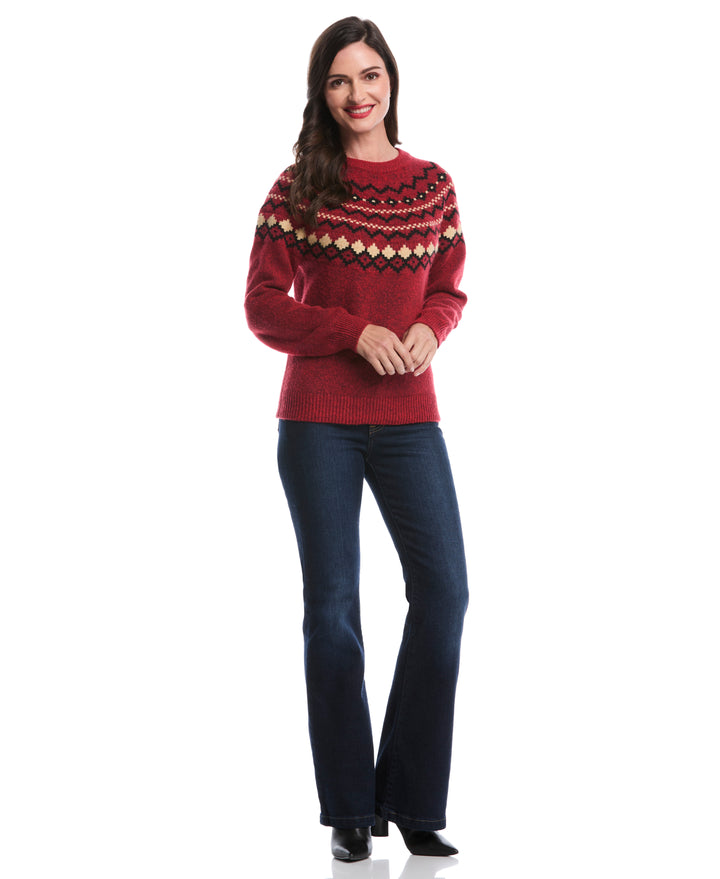 Petite Crew Neck Fair Isle Sweater (Rio Red) 