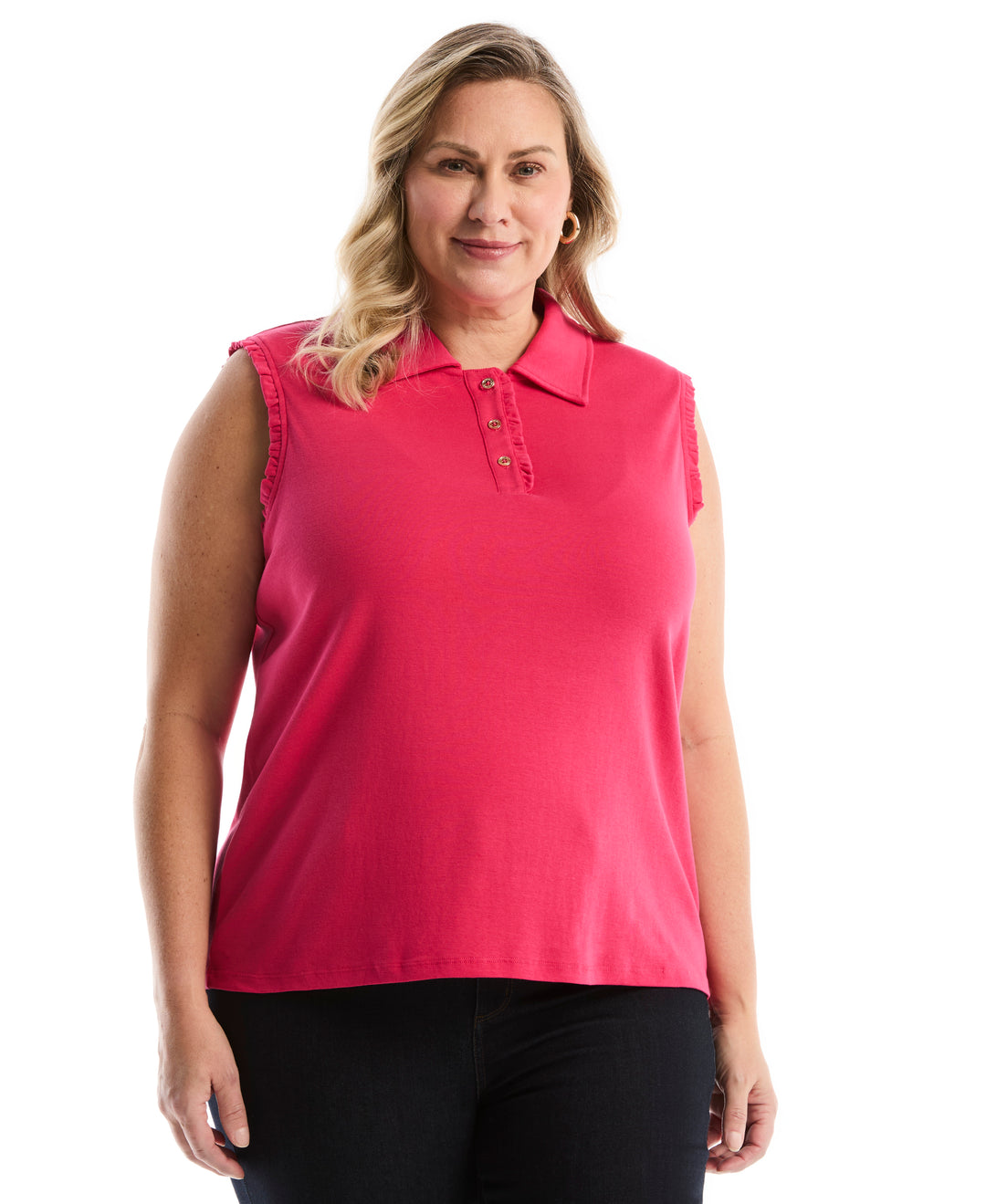 Plus Size Ruffle Trim Polo (Raspberry) 