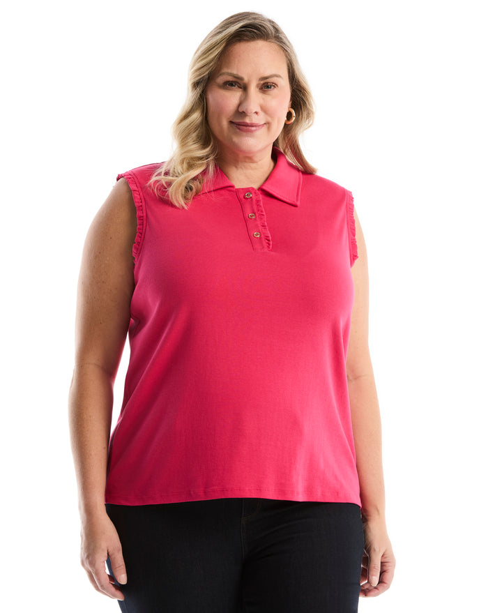 Plus Size Ruffle Trim Polo (Raspberry) 