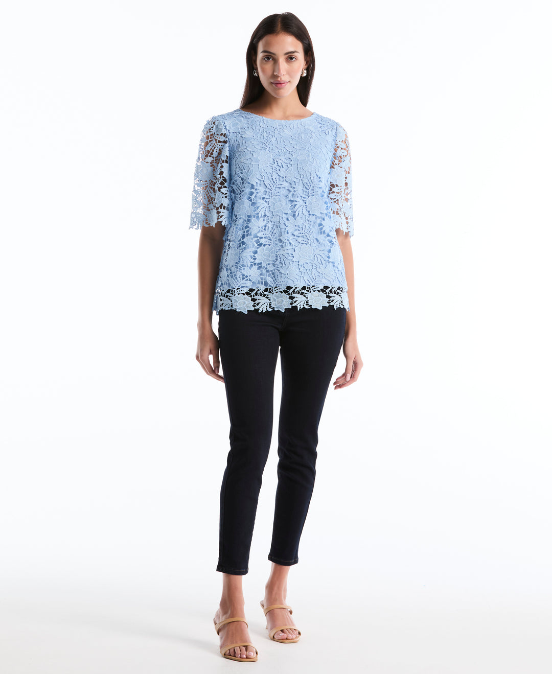 Petite Scalloped Lace Top (Cerulean) 