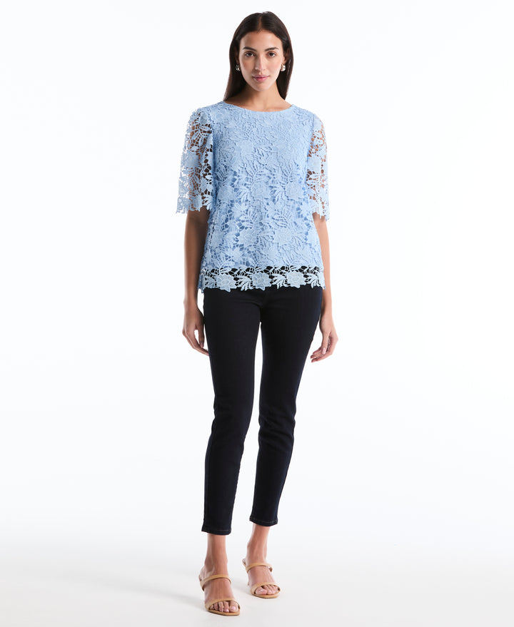 Petite Scalloped Lace Top (Cerulean) 