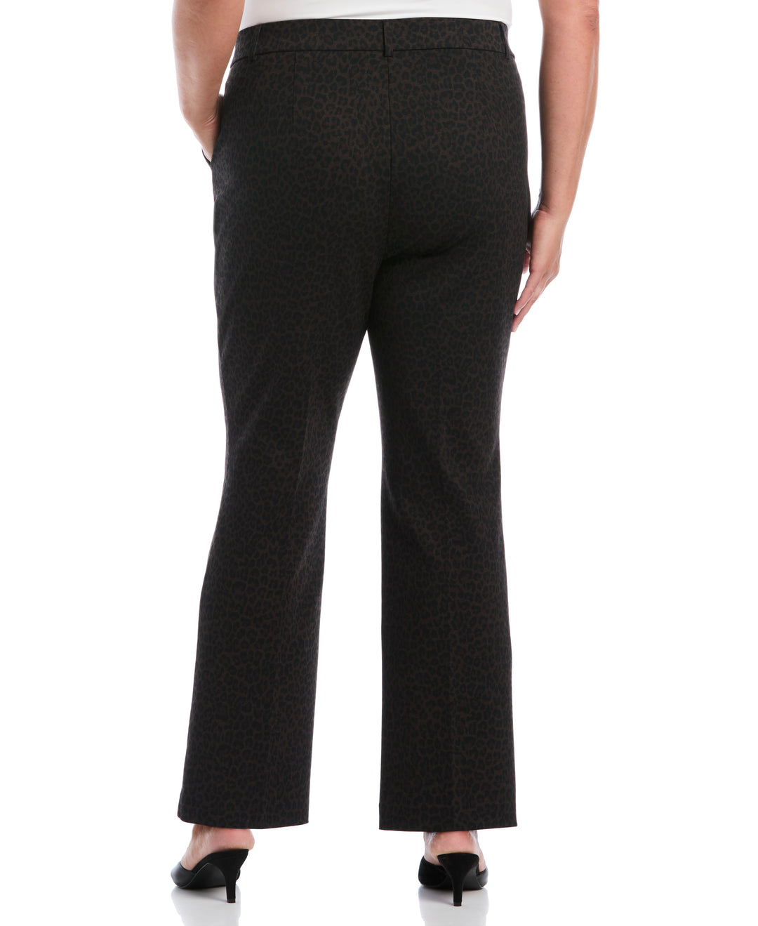 Plus Size Animal Print Fly Front Bootcut Pant (Black) 