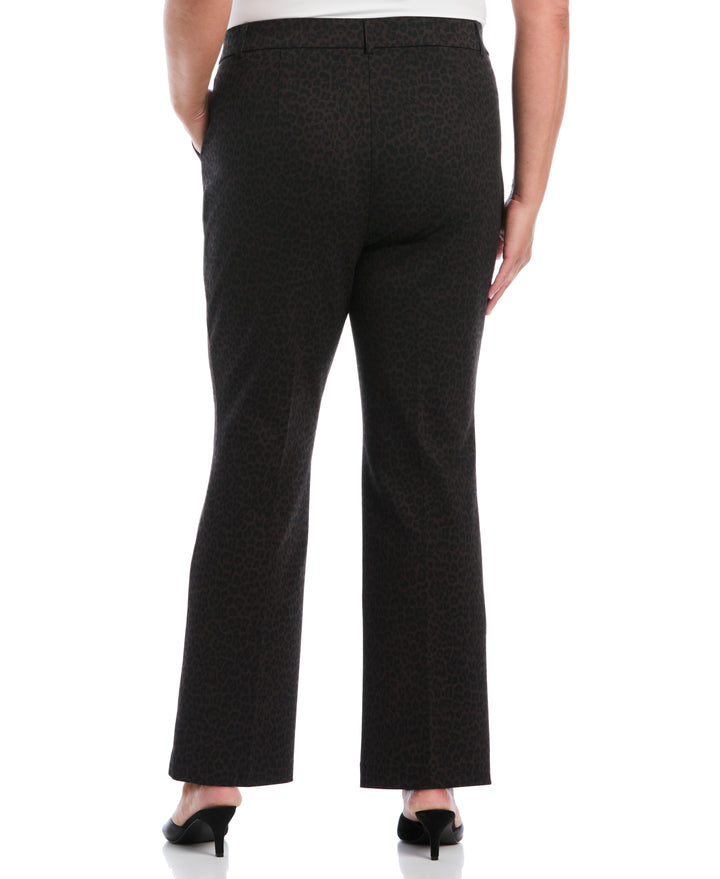 Plus Size Animal Print Fly Front Bootcut Pant (Black) 