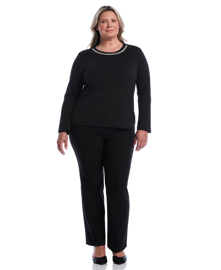 Plus Size Embellished Neckline Top (Black) 