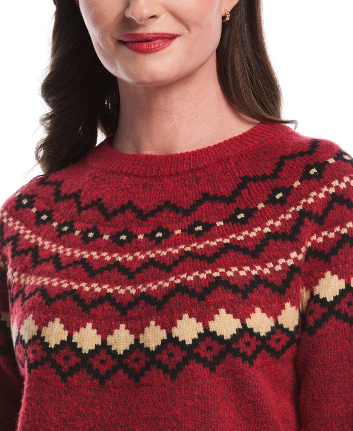 Petite Crew Neck Fair Isle Sweater (Rio Red) 
