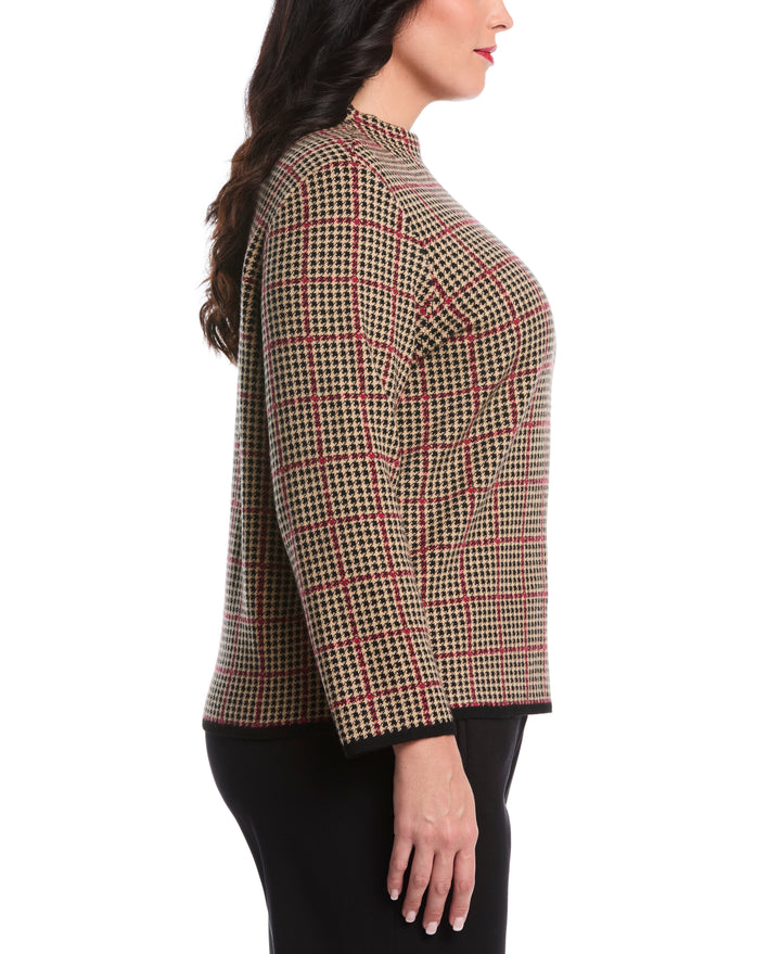 Plus Size Plaid Print Mock Neck Sweater (Rio Red) 