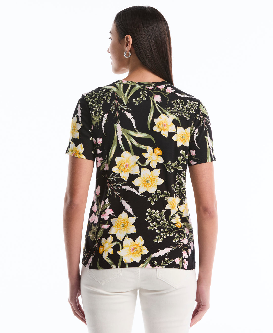 Garden Print Button Detail Top (Black) 