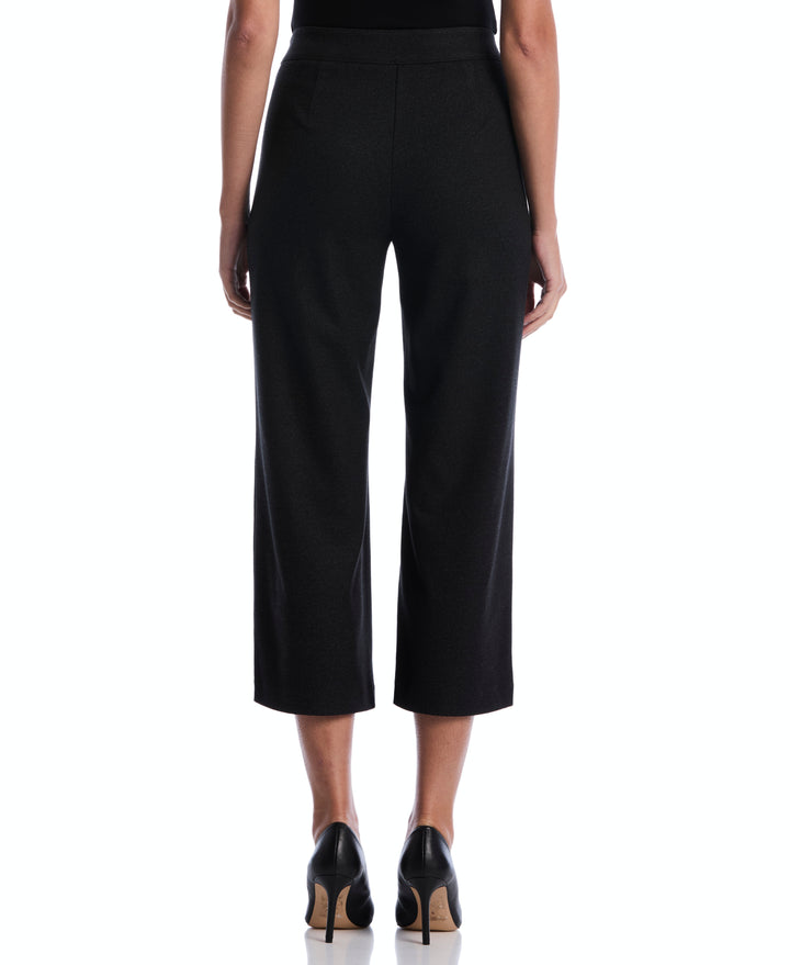 Button Tab Wide Leg Ponte Pant (Phantom Heather) 