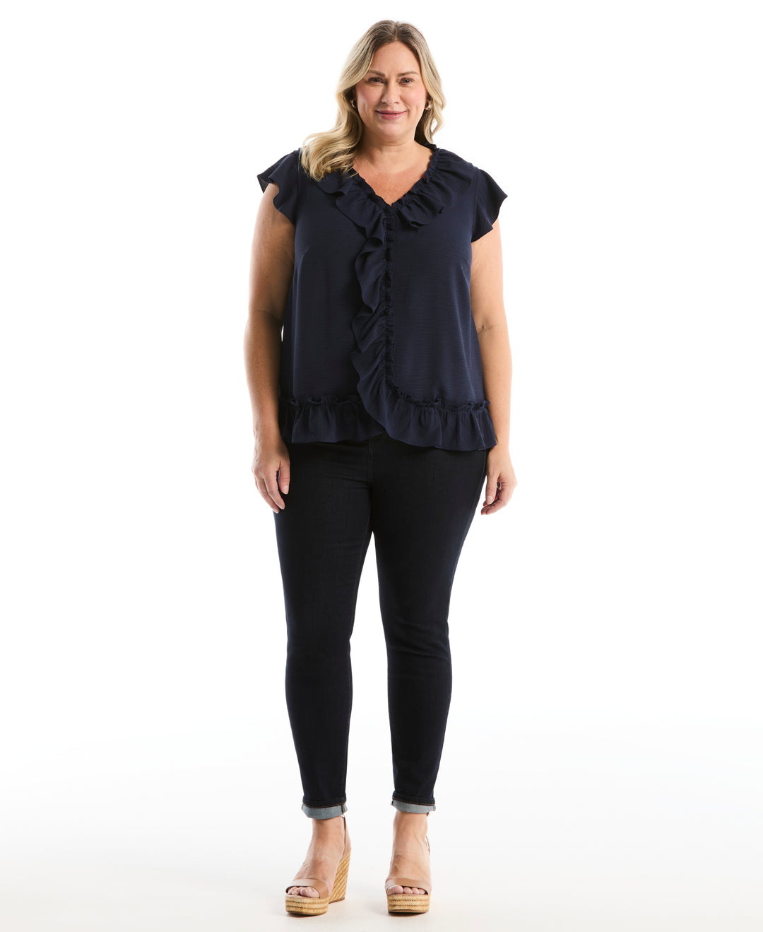 Plus Size Ruffle Blouse (Peacoat) 