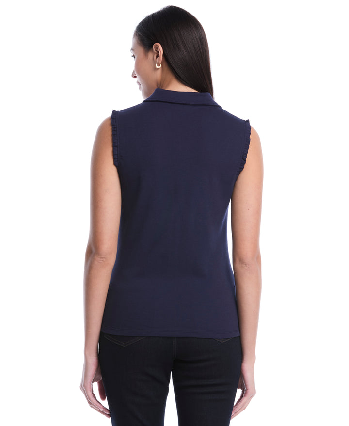 Petite Ruffle Trim Polo (Peacoat) 