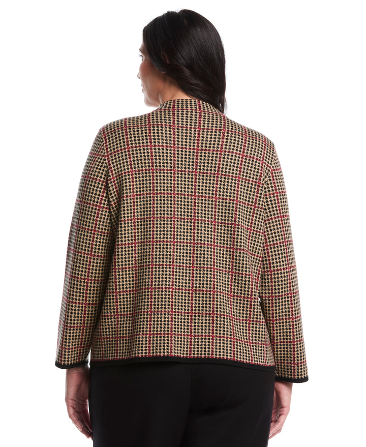 Plus Size Plaid Print Mock Neck Sweater (Rio Red) 