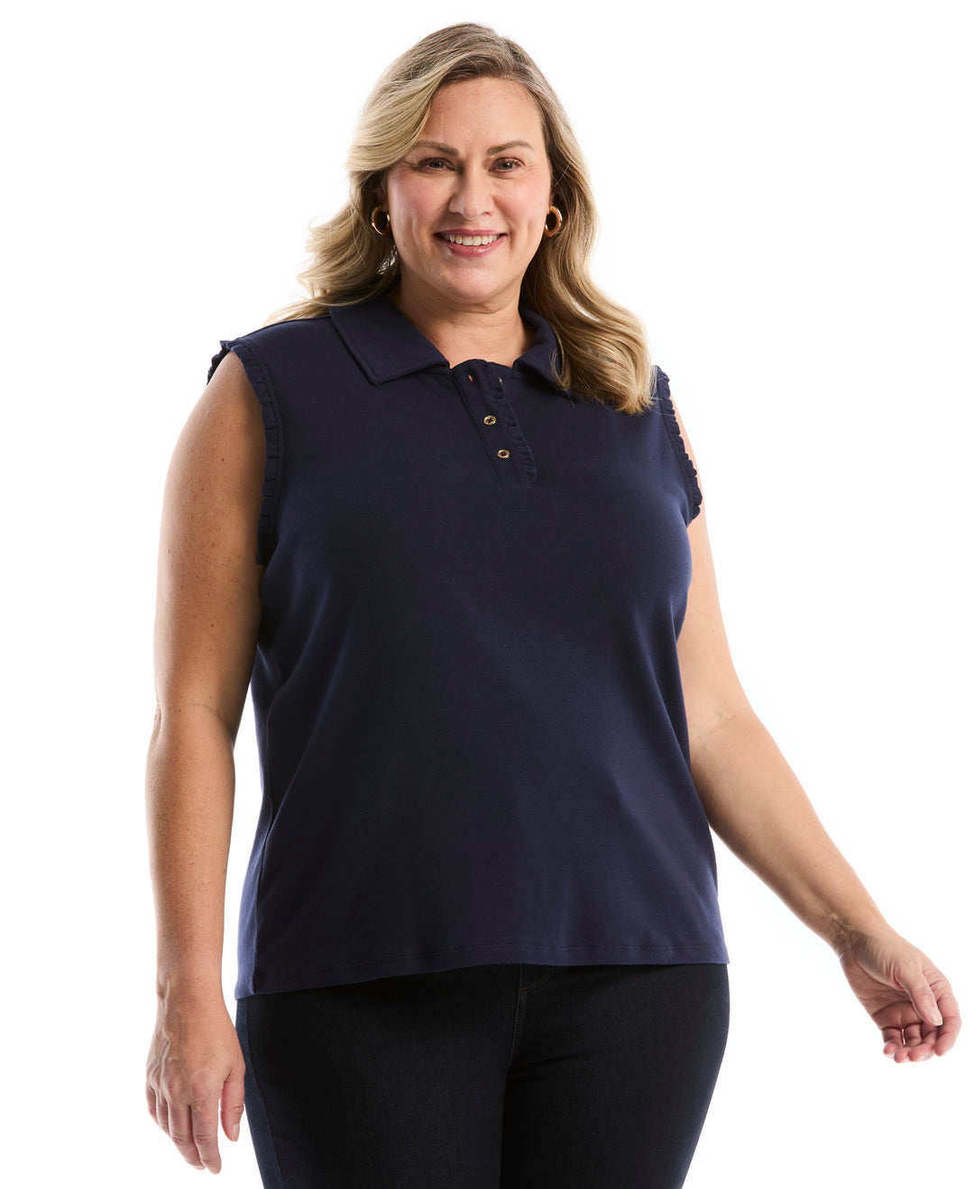 Plus Size Ruffle Trim Polo (Peacoat) 