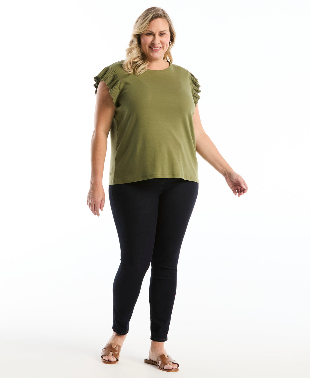 Plus Size Ruffle Top (Loden Green) 