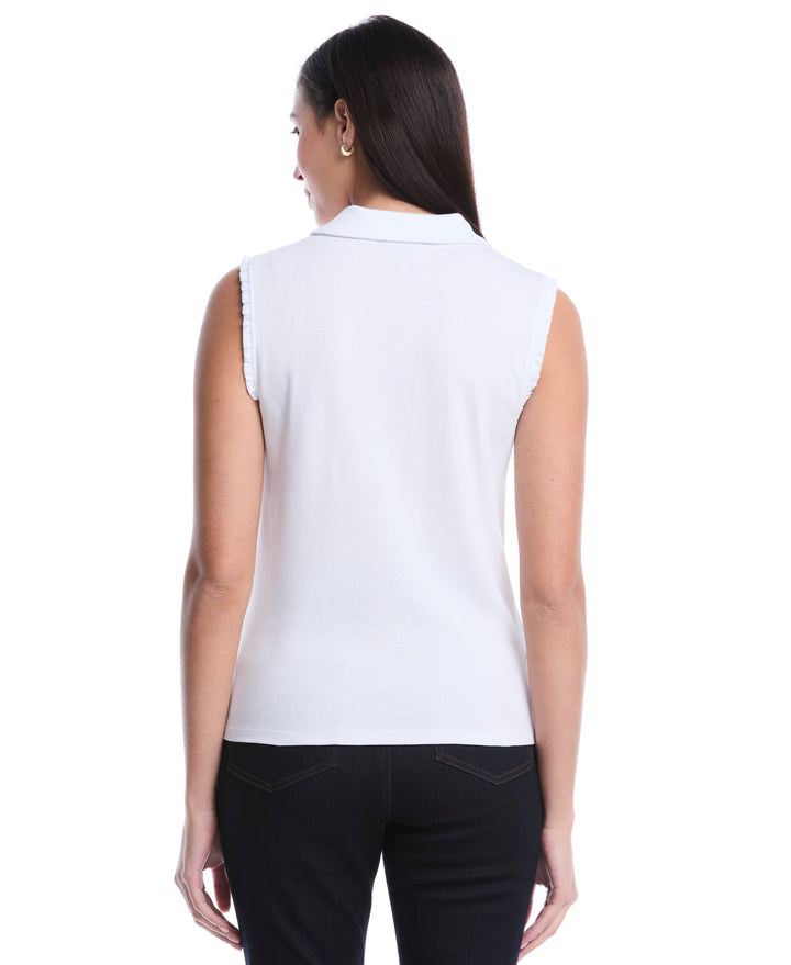 Petite Ruffle Trim Polo (White) 