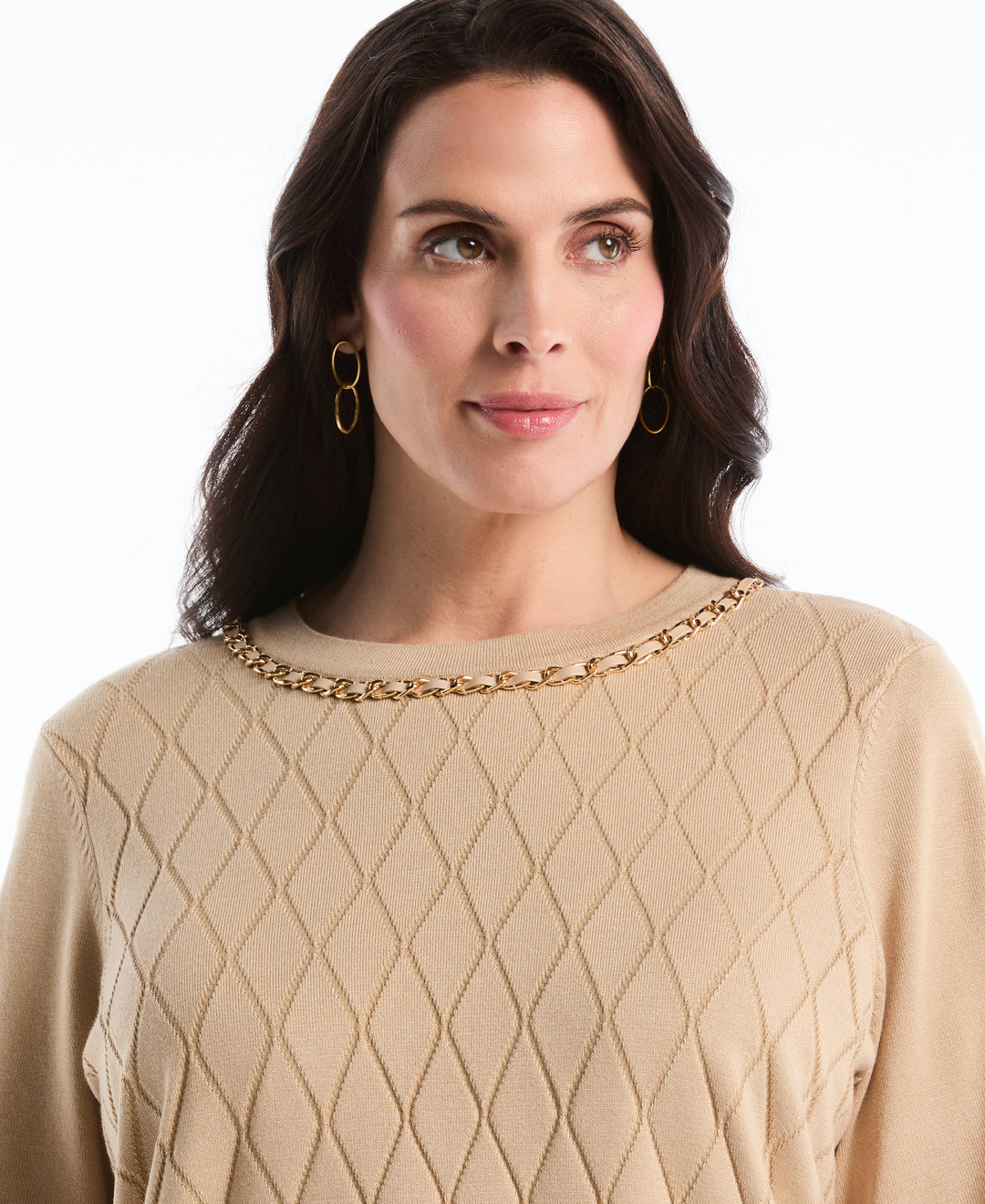 Plus Size Diamond Stitch Sweater (Irish Cream) 