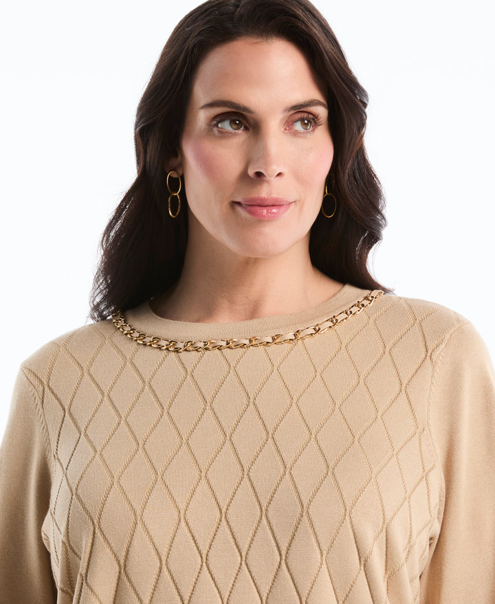 Plus Size Diamond Stitch Sweater (Irish Cream) 