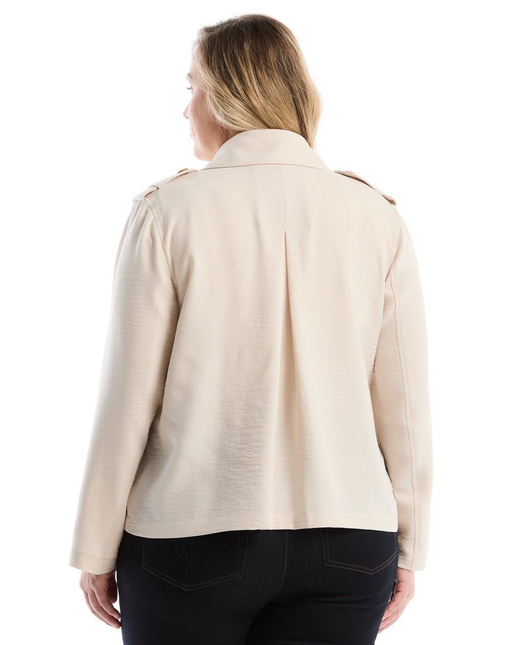 Plus Size Washer Crepe Cropped Trench Coat (Moonbeam) 