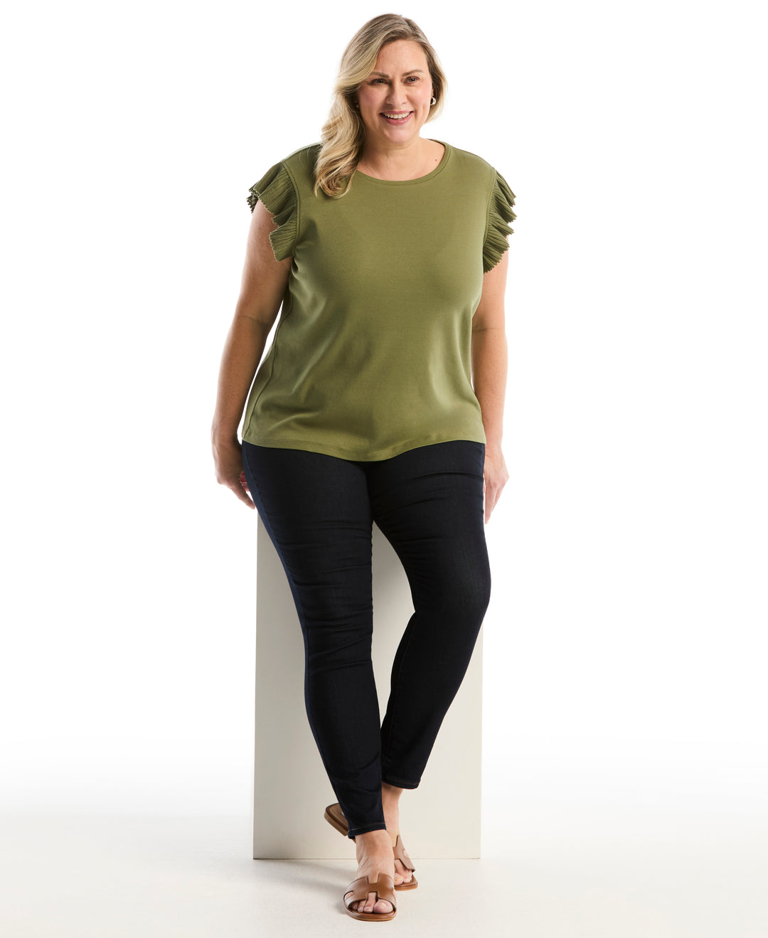 Plus Size Ruffle Top (Loden Green) 