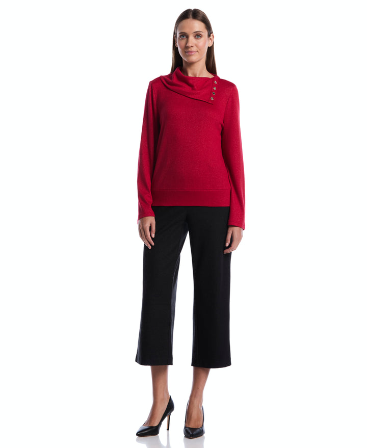Button Tab Wide Leg Ponte Pant (Phantom Heather) 