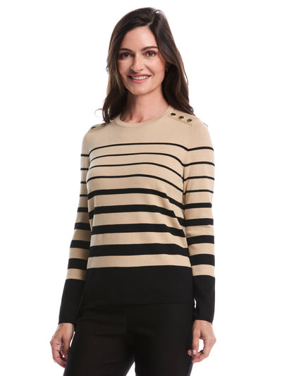 Striped Print Rivet Detail Sweater (Irish Cream) 