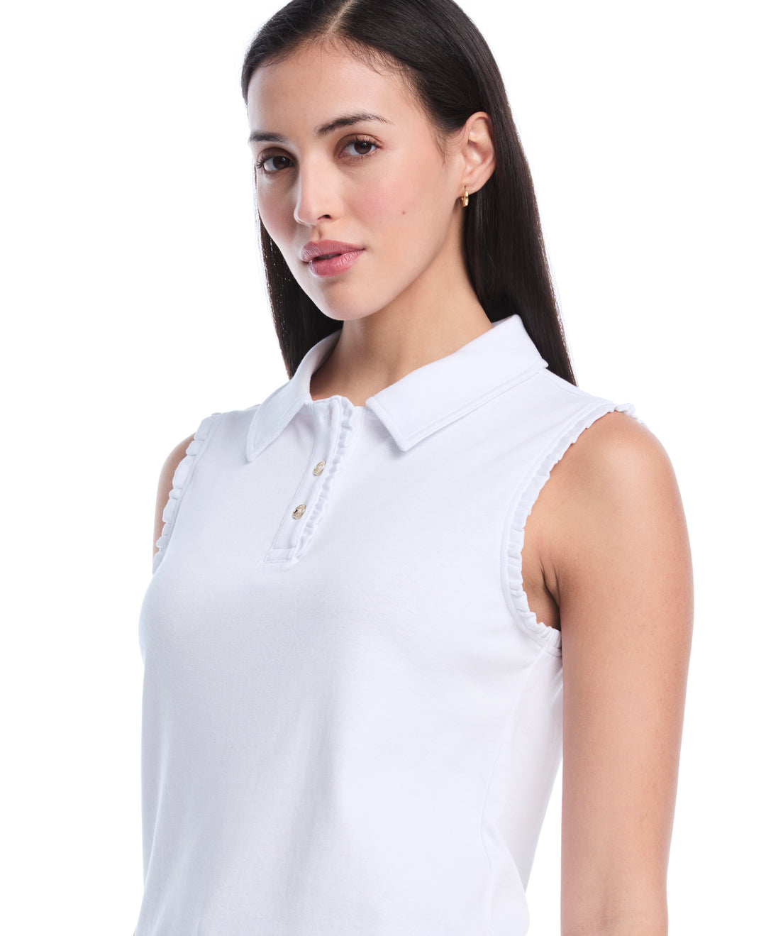 Petite Ruffle Trim Polo (White) 